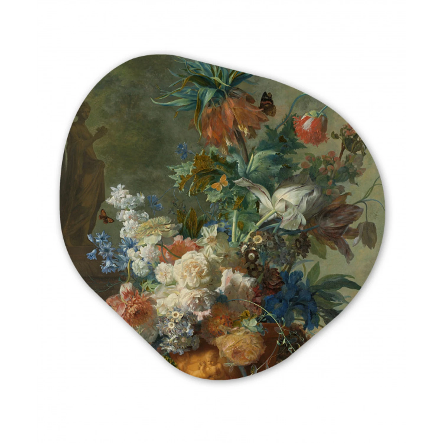 Stilleven met bloemen - Schilderij van Jan van Huysum Wandcirkel Organisch Forex 3mm klein -3d