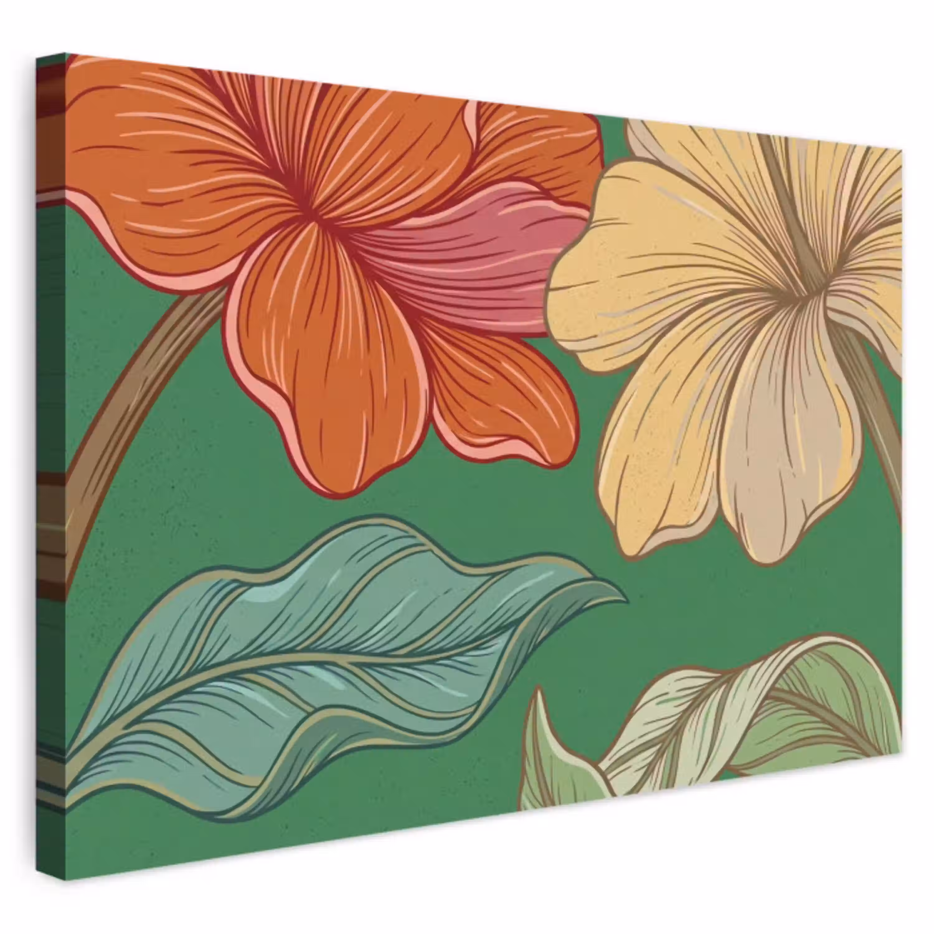 Bloemen - Groen - Illustratie Tuinposter op houten frame 2 cm dik klein -3d