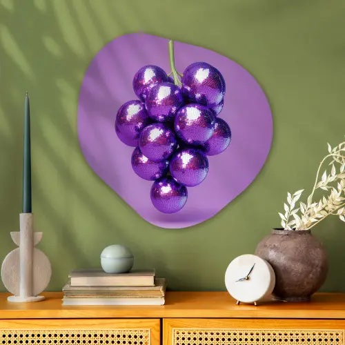 Druif - Disco - Glitter - Paars Wandcirkel Organisch Plexiglas middel -sfeer2