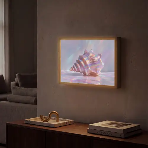 Schelp - Glanzend - Regenboogtinten Light Box met batterij (Wandlamp) middel -sfeer1