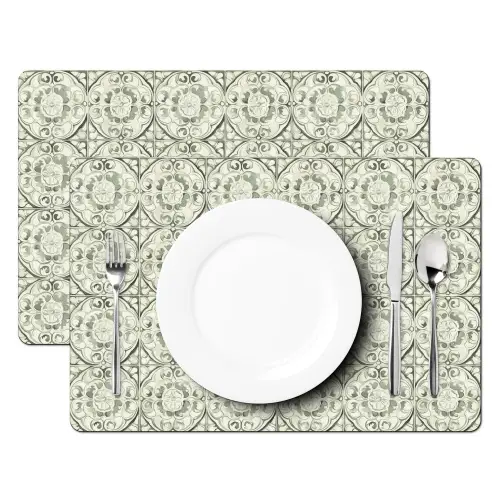 Krulornament - Tegel - Groen Placemat vinyl groot 368 -zzsfeer2_Kitchenyeah-website