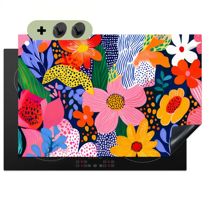 Kleurrijk - Bloemen - Abstract - Stippen Inductie beschemer met haakjes klein -3d