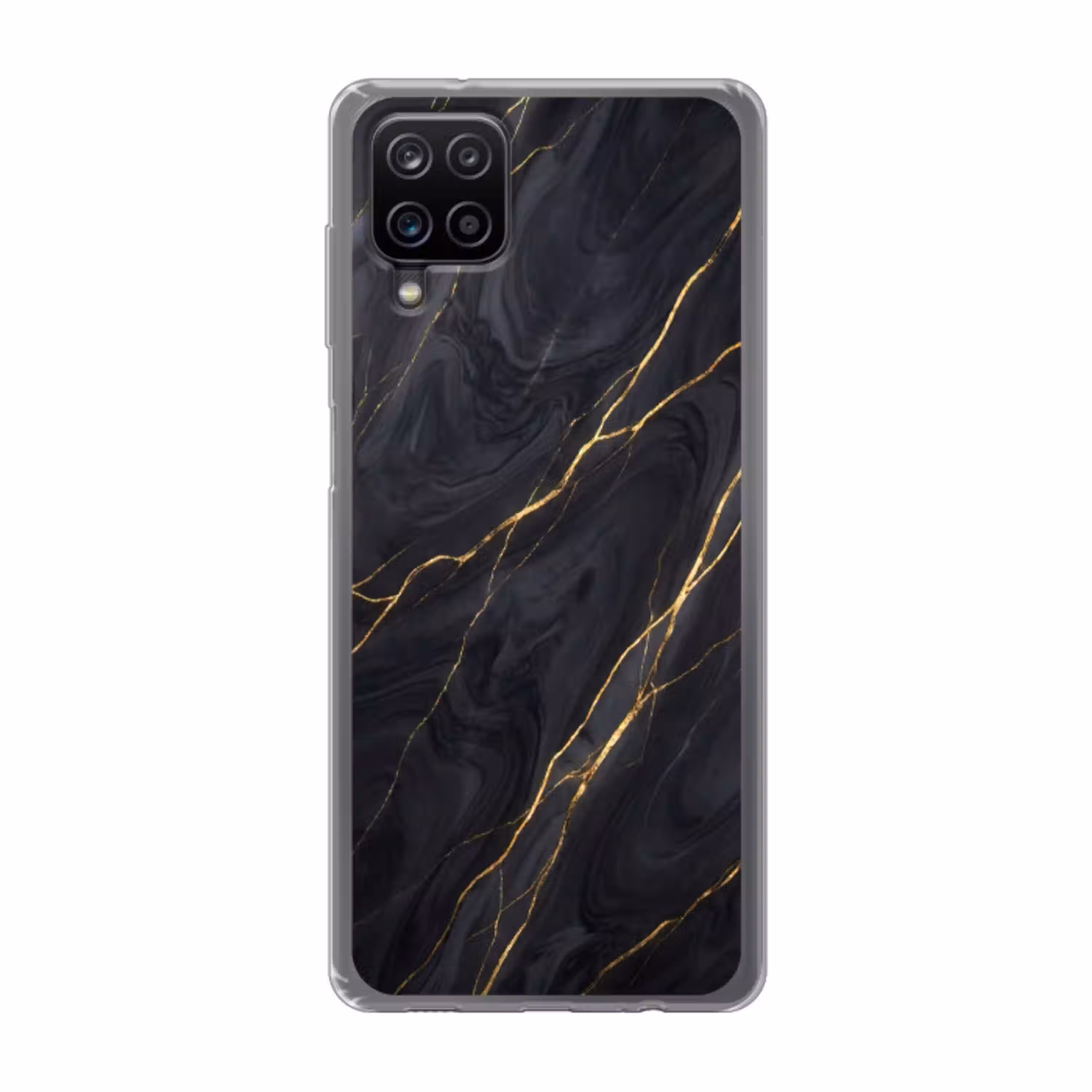 Marmer - Goudaders - Abstract - Modern - Zwart Telefoonhoesje Samsung Galaxy A12 klein -3d