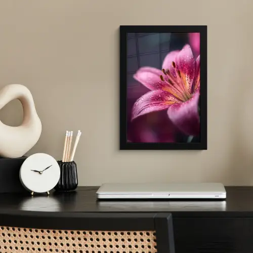 Roze - lelie - Dauwdruppels fotolijst zwart zonder passe partout klein -sfeer1