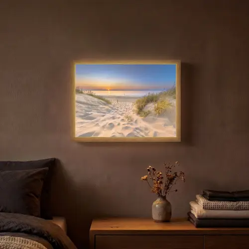 Duin - Zonsondergang - Horizon - Strand - Gras Light Box met batterij (Wandlamp) middel -sfeer4