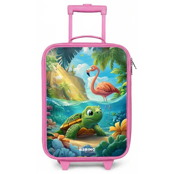 Schildpad in tropisch water met flamingo Kinderkoffer - Roze klein -zz3dotto