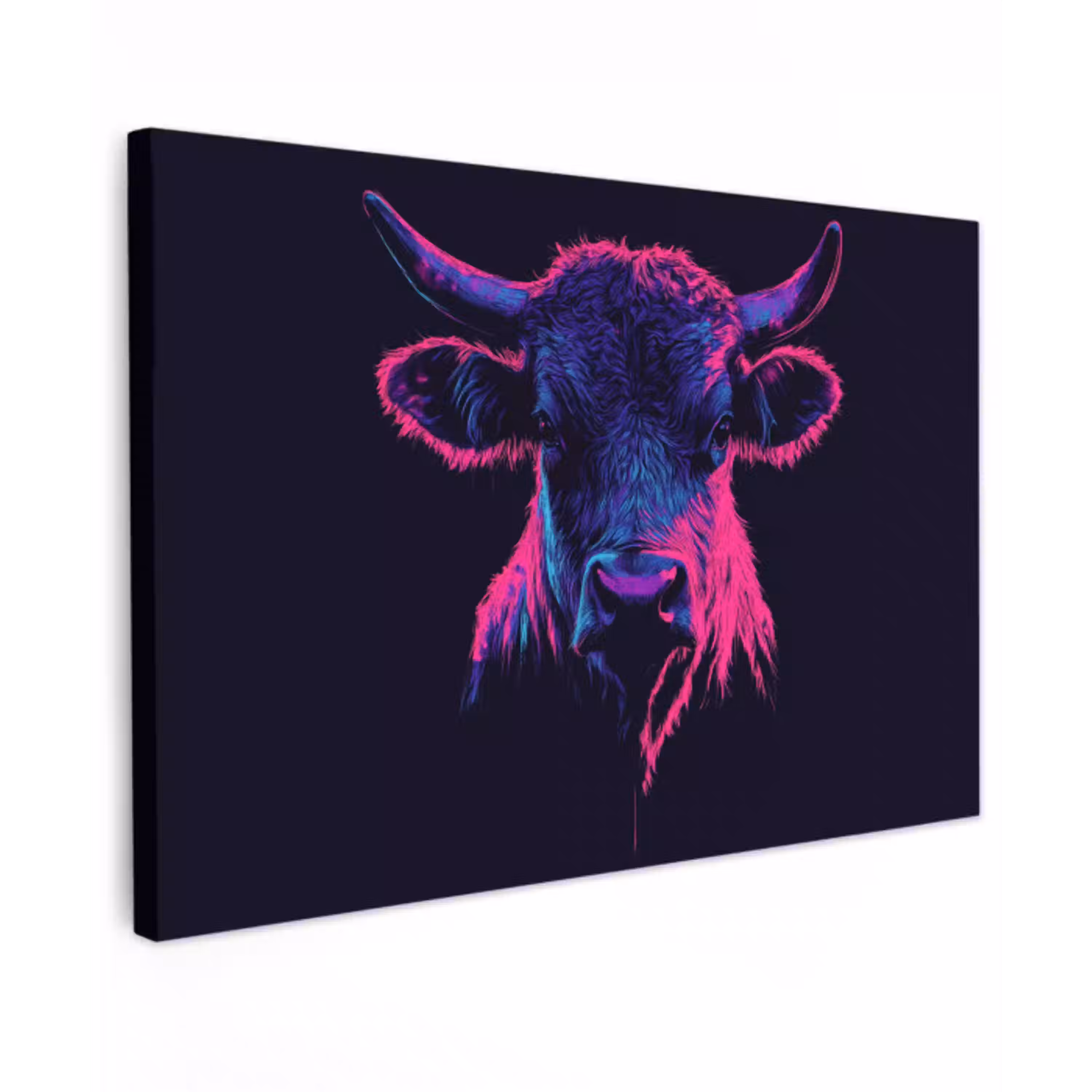 Stier - Neon - Zwart - Kleur Tuinposter op houten frame 2 cm dik klein -3d