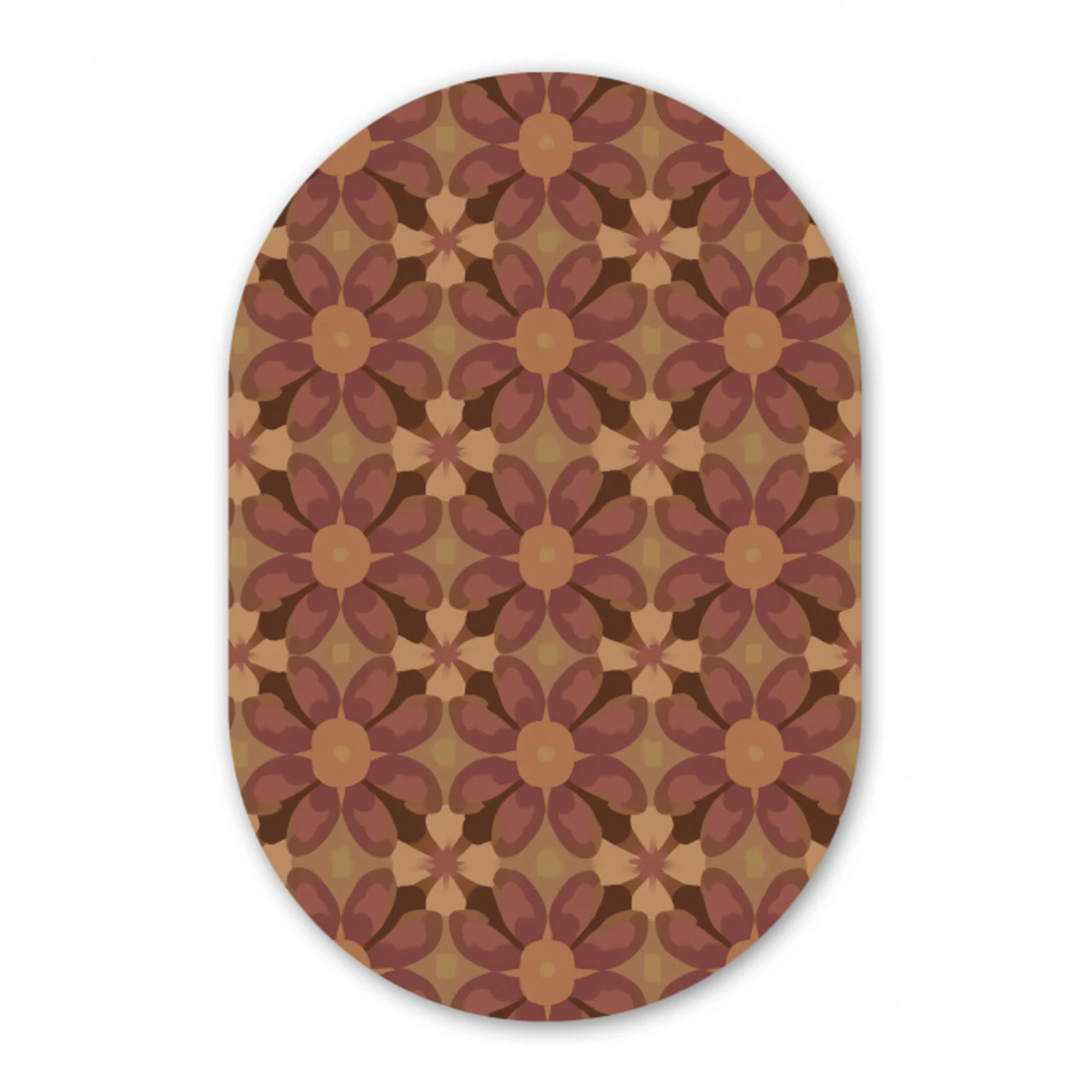 Retro - Bloemen - Bruin Wandcirkel Ovaal Forex klein 630 -3d