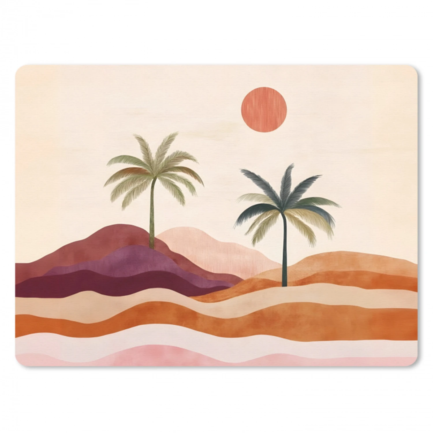 Palmbomen - Abstract - Zon - Heuvels muismat rubber klein -3d