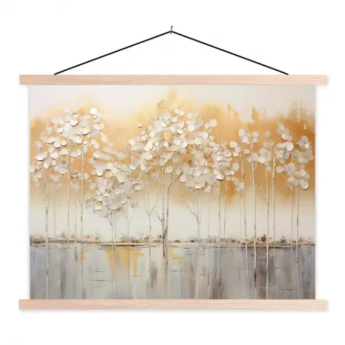 Bomen - Kunst - Acryl - Natuur textielposter latten blank klein -3d
