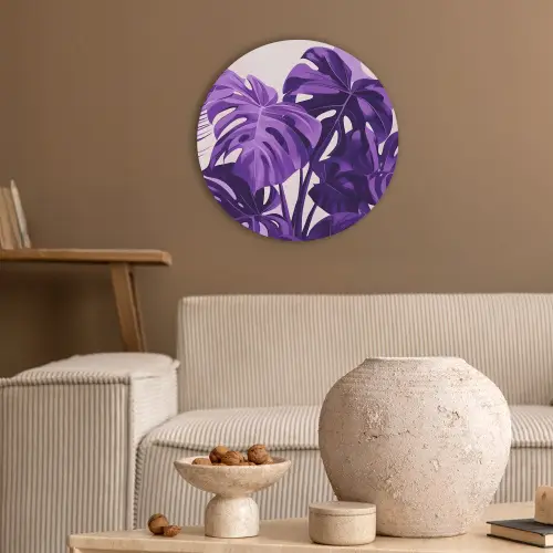 Bladeren - Paars - Tropisch - Abstract Akoestische PET Vilt - Rond klein -sfeer1
