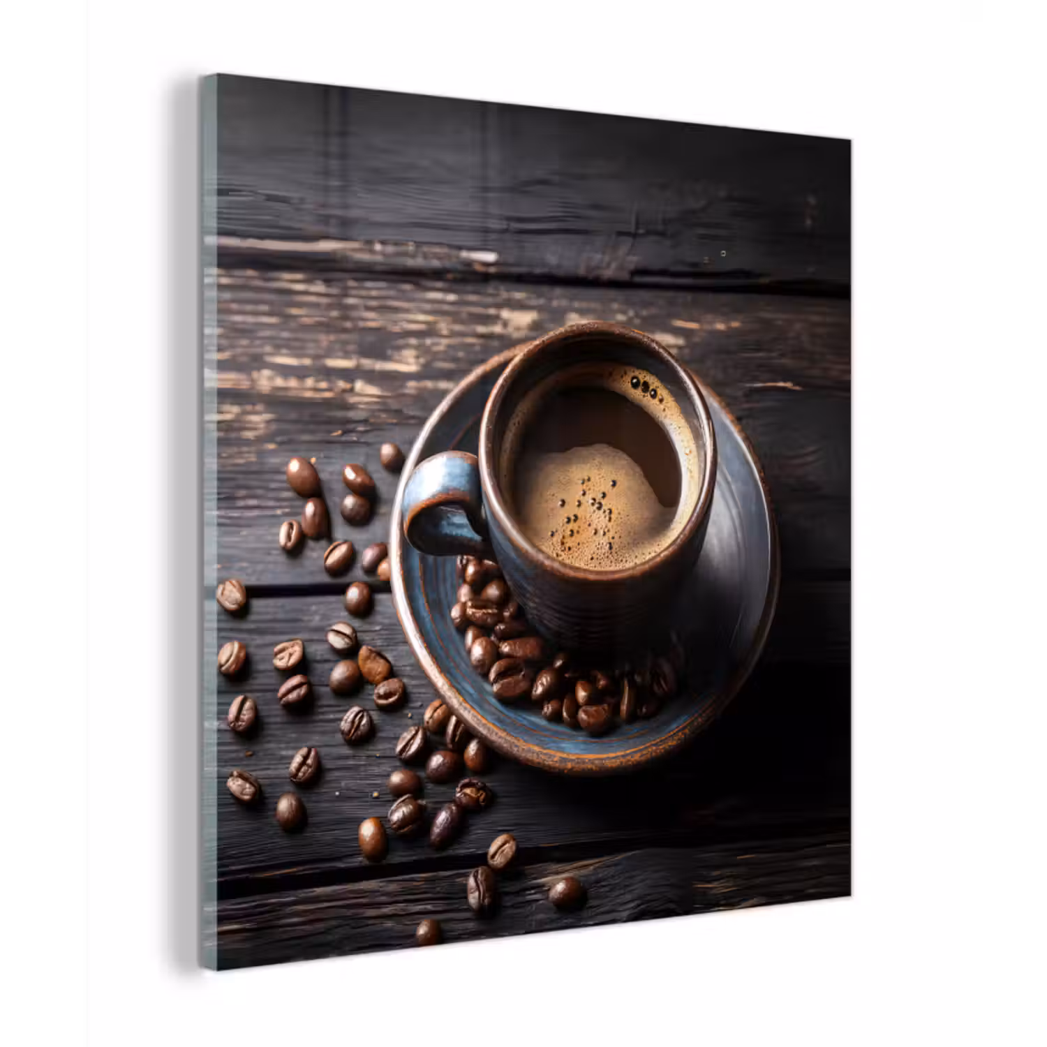 Glas schilderij - Kop - Koffie - Hout - Bonen