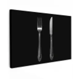 Vork - Mes - Zilver Tuinposter op houten frame 2 cm dik klein -3d