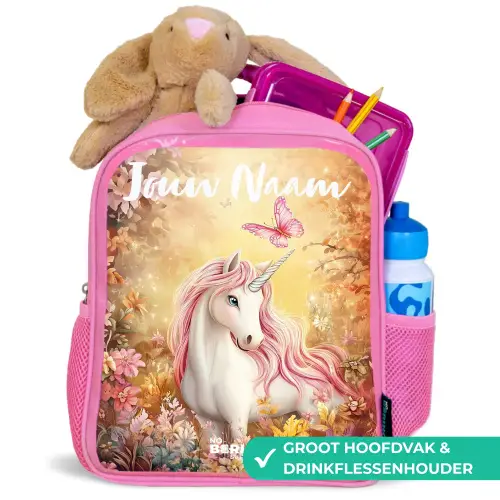 Eenhoorn - Vlinder - Roze - Manen Kinderrugzak - Roze middel -inhoud_NL