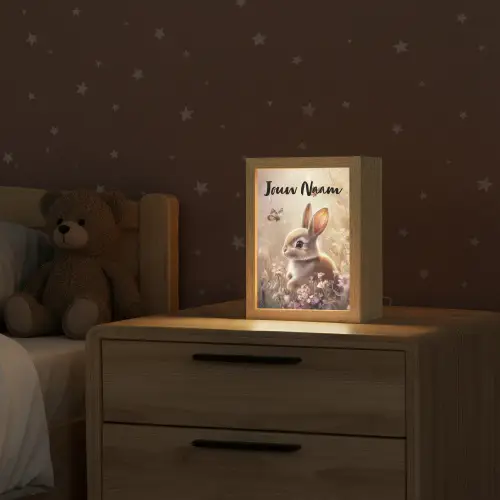 Konijntje - Bruin - Bloemen - Vlinders Light Box met kabel (Kinderlampje) klein -sfeer1_kind