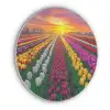 Tulpenveld - Zonsondergang - Kleurrijk Akoestische PET Vilt - Rond klein -3d