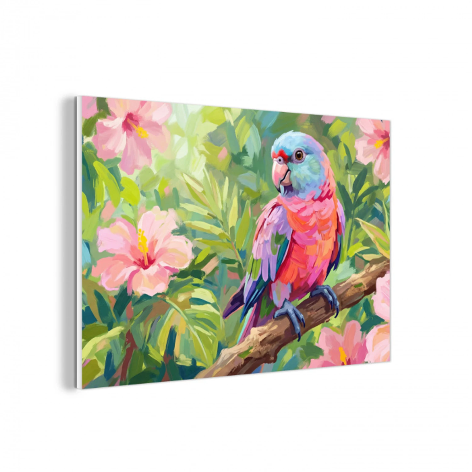 Papagaai - Hibiscusbloemen - Kleurrijk forex 5mm xxl -3d