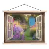 Doorkijk - Bloemen - Raam - Natuur textielposter latten blank klein -3d