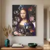 Mona Lisa - Leonardo da Vinci - Bloemen Textielframe zwart klein -sfeer1