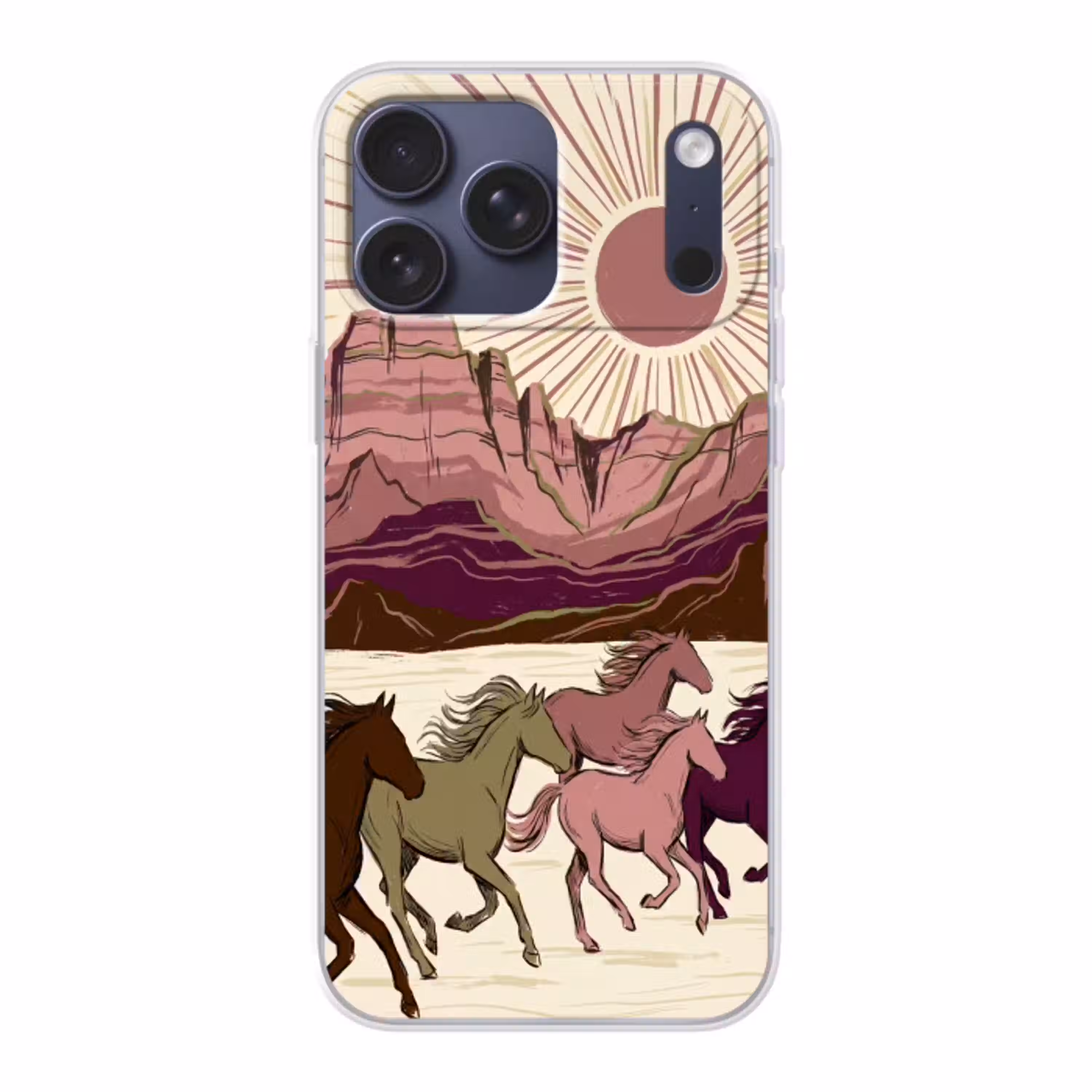 Paarden - Rennend - Woestijn - Natuur - Abstract Telefoonhoesje iPhone 17 Pro Max klein -3d