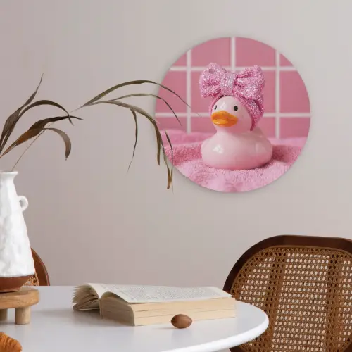 Badeend -Strik - Roze Akoestische PET Vilt - Rond klein -sfeer3