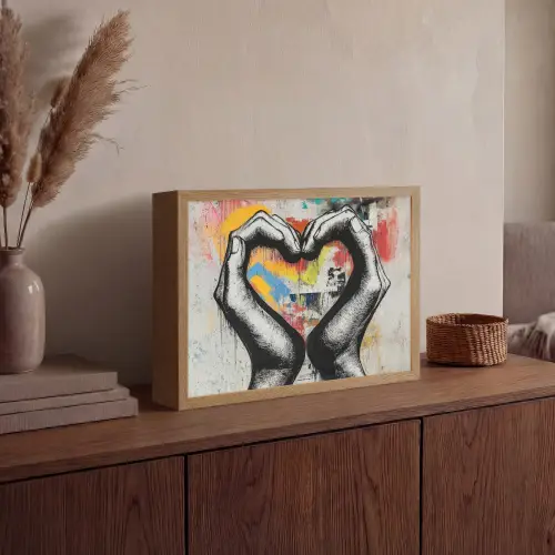 Handen - Hart - Street art - Graffiti Light Box met batterij (Wandlamp) middel -sfeer2