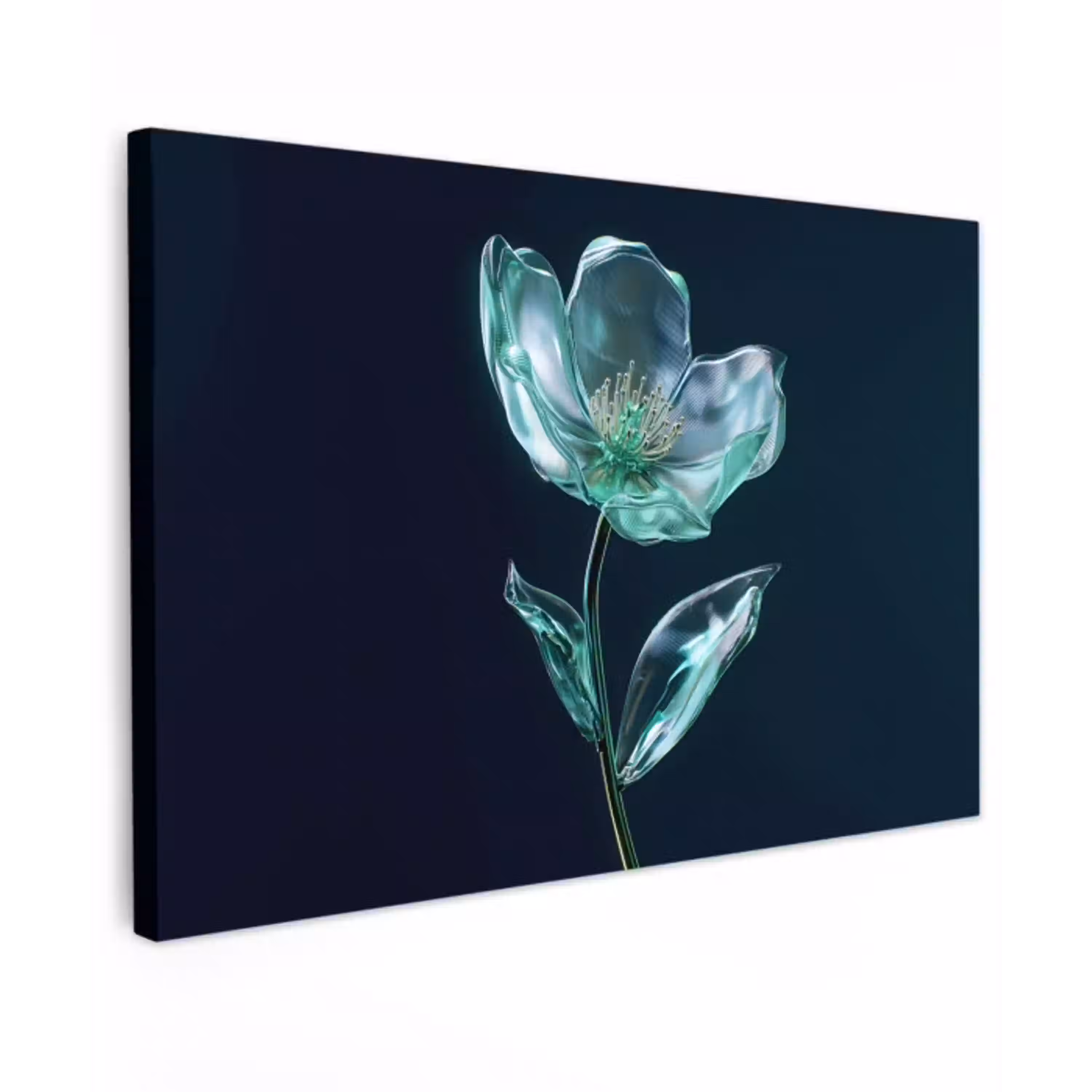Bladeren - Bloem - Glazen - Donkerblauw Tuinposter op houten frame 2 cm dik klein -3d