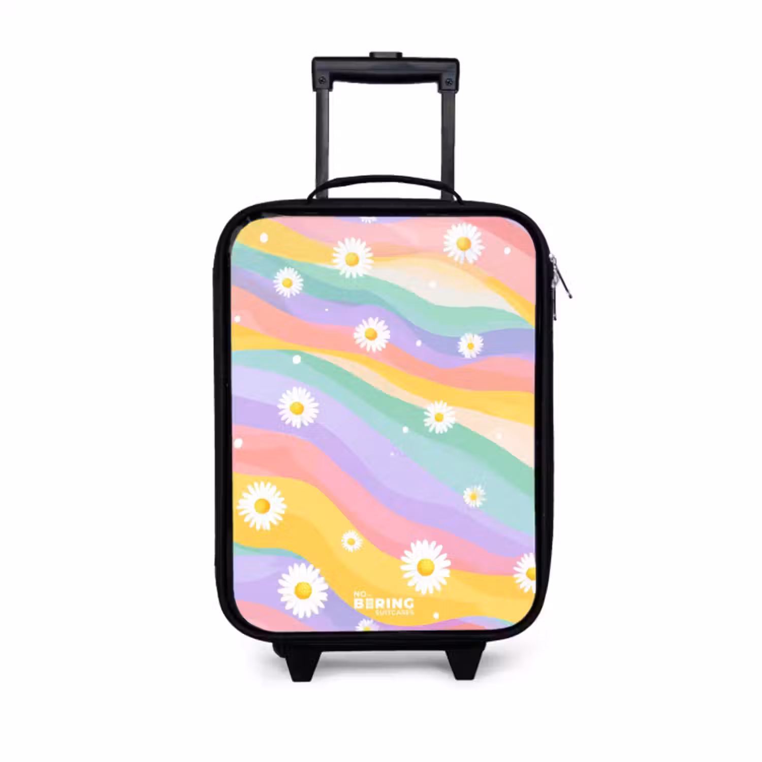 Kinderkoffer - Zwart - Madeliefjes op regenboogachtergrond
