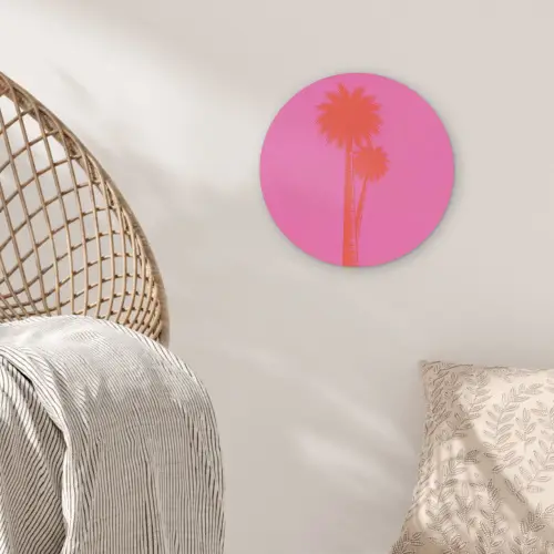 Palmbomen - Modern - Roze Akoestische PET Vilt - Rond klein -sfeer4
