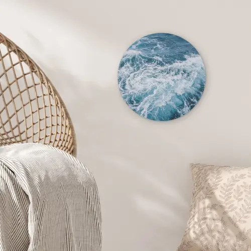 Golven - Oceaan - Blauw Akoestische PET Vilt - Rond klein -sfeer4