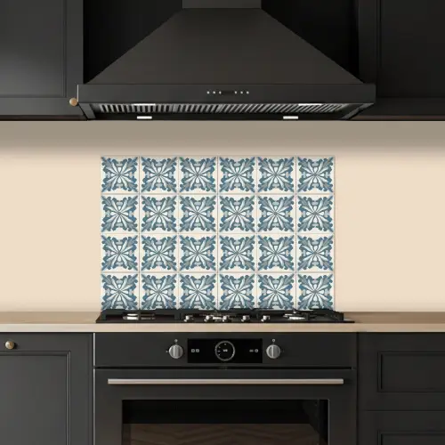 Dessin - Tegel - Blauw keuken achterwand spatscherm klein 900 -sfeer1