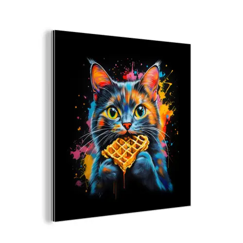 Kat - Graffiti - Kleurrijk - Wafel - Eten aluminium wit klein -3d