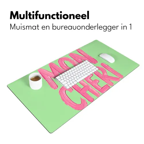 Mon cheri - Groen - Roze Muismat XXL klein -sfeer4