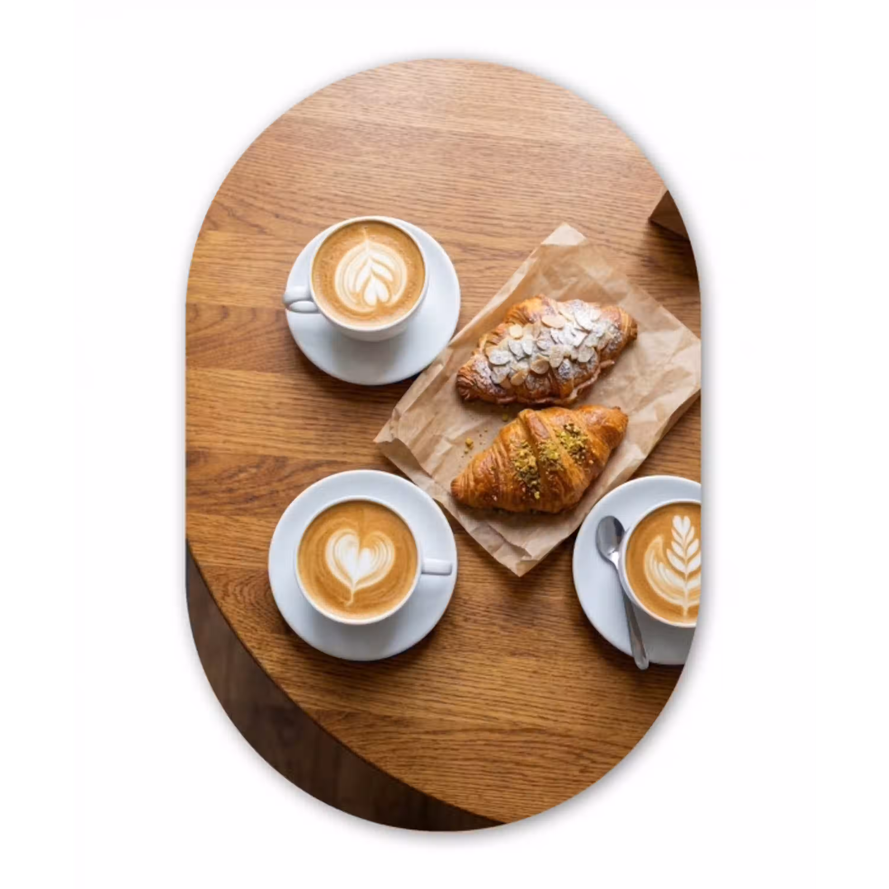 Eten - Croissant - Koffie - Ontbijt - Modern Wandcirkel Ovaal Forex klein -3d