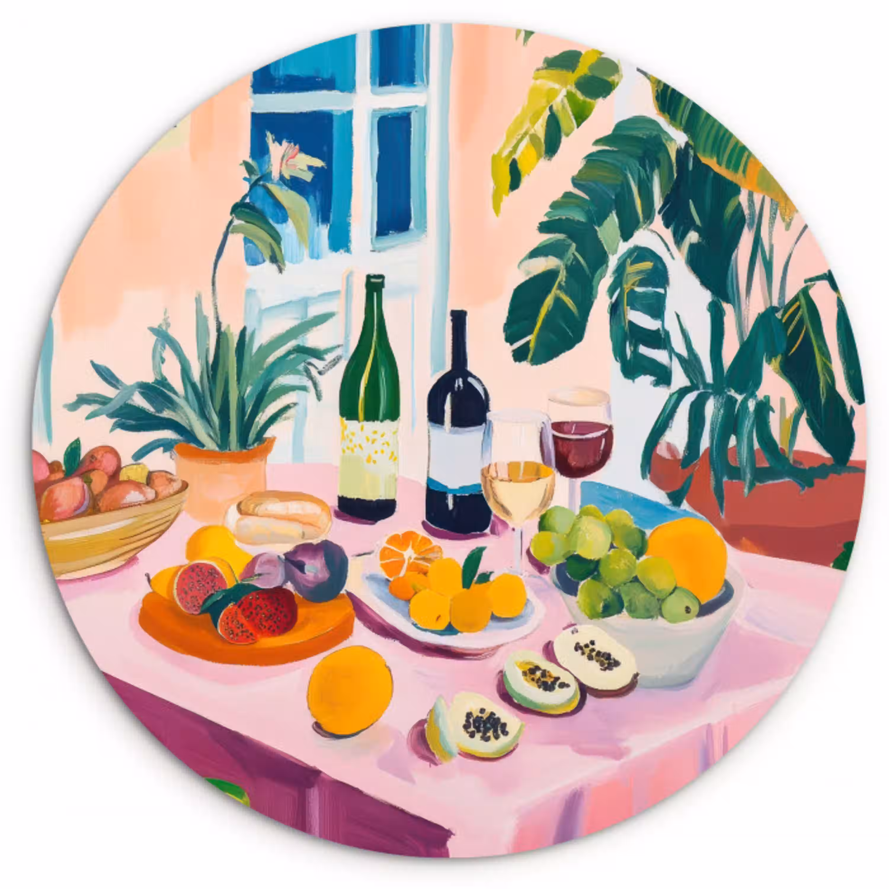 Tafel - Wijn - Fruit Wandcirkel plexiglas klein -3d