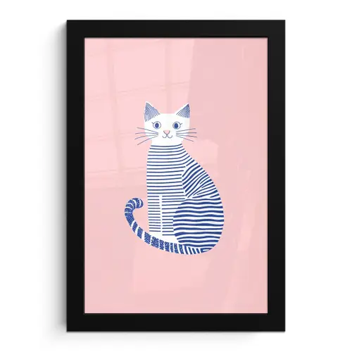 Kat - Illustratie - Minimalistisch - Roze fotolijst zwart zonder passe partout klein -3d