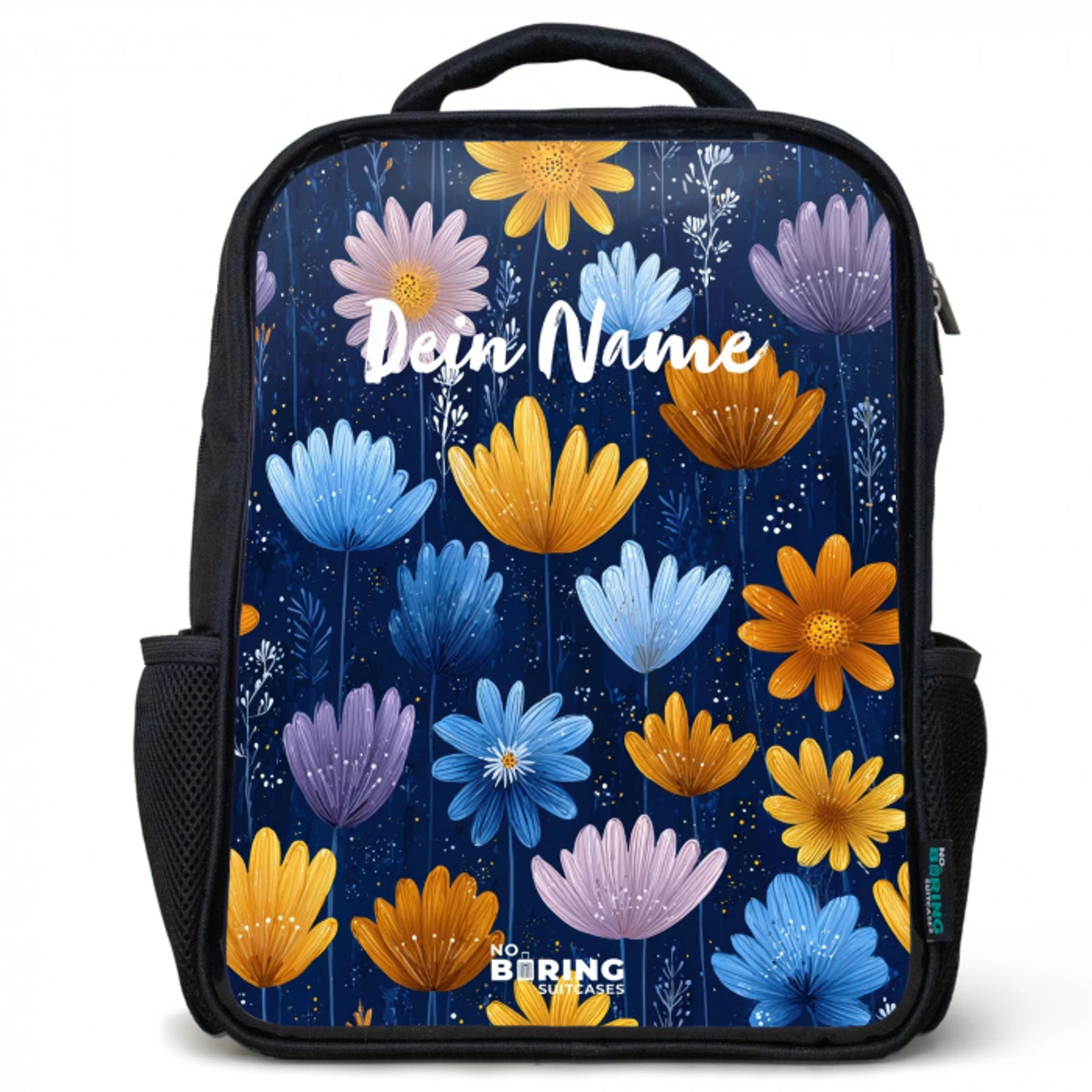 Bloemen op een donkerblauwe achtergrond Rugzak - Zwart middel -3d