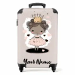 Prinses op gekleurde achtergrond met roze en zwarte hartjes NBS - Handbagage koffer - Kinderen Unisex middel -productfoto_recht