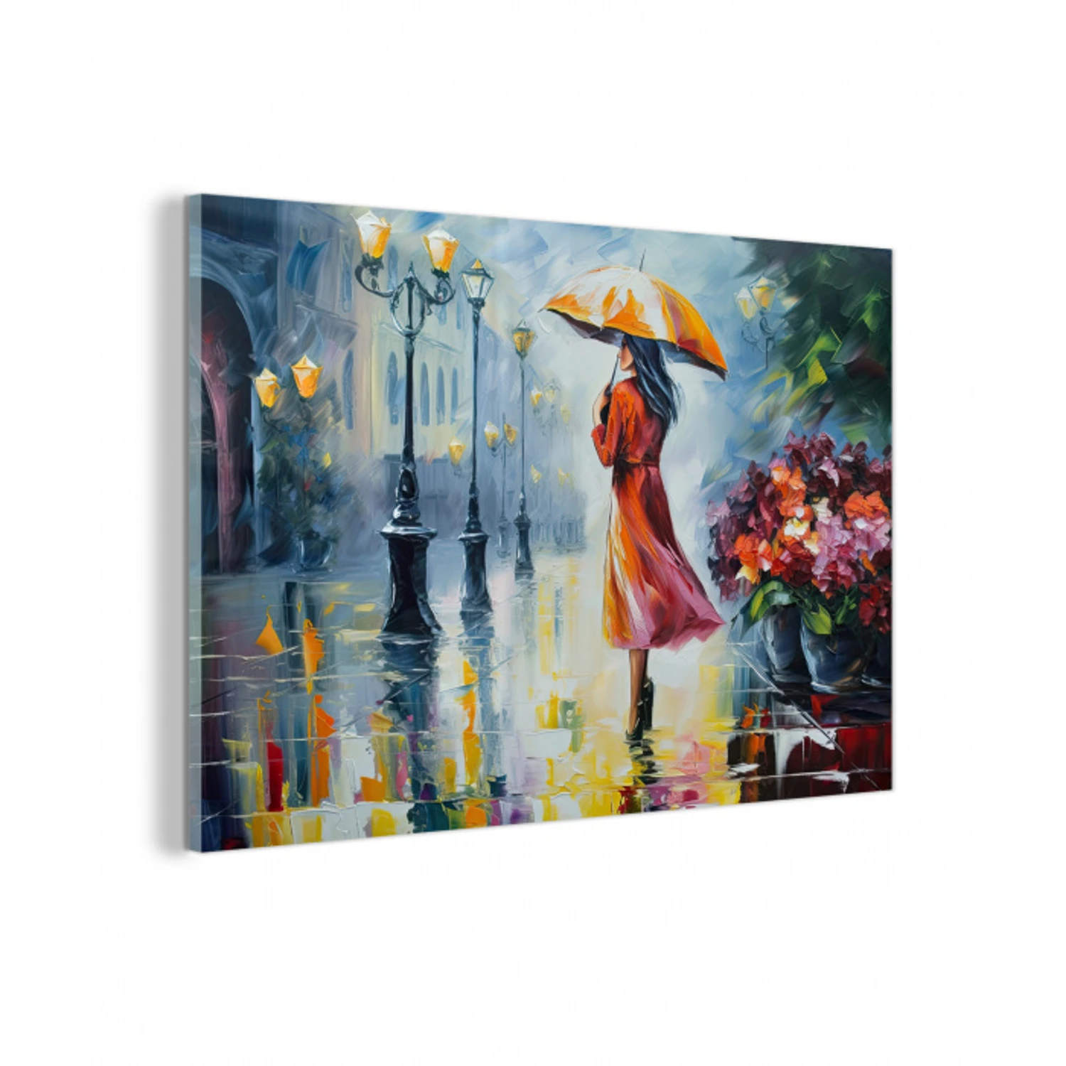 Olieverf - Paraplu - Vrouw - Straat - Kunst plexiglas 5mm klein -z3d