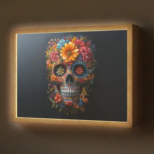Bloemen - Kleurrijk - Schedel Light Box met batterij (Wandlamp) middel -z3d_website