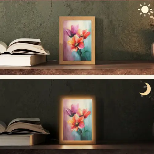 Tulpen - Lichtreflecties - Kleurverloop Light Box met kabel (Tafellamp) klein -sfeer3