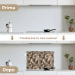 Waaiervorm - Beige - Vezel textuur keuken achterwand spatscherm klein 900 -voor_na_IT