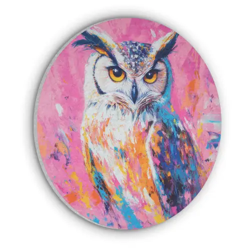Uil - Roze - Blauw - Verf - Abstract Akoestische PET Vilt - Rond klein -3d