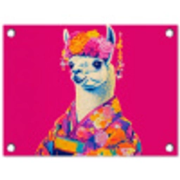 Lama - Kimono - Bloemenkrans - Felroze tuinposter los doek klein -3d