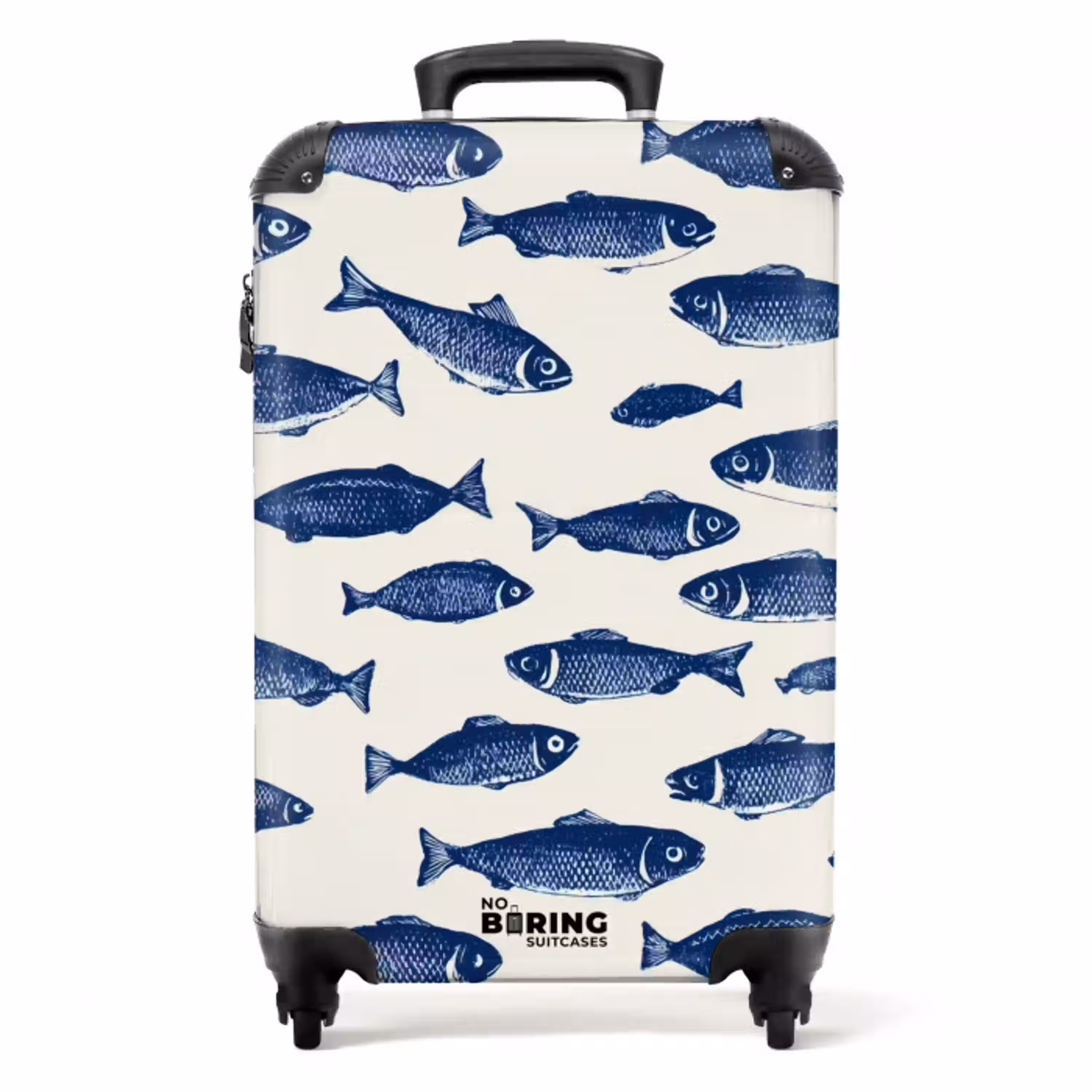 Vissen - Patroon - Blauw - Wit NBS - Handbagage koffer - Volwassenen Unisex middel -productfoto_recht