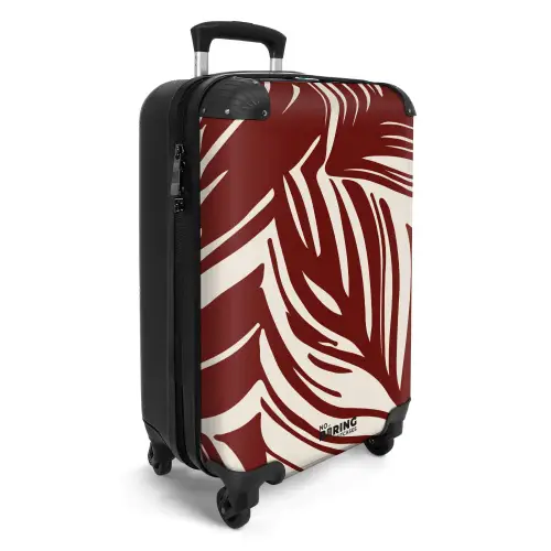 Grote bladeren in rood met beige NBS - Handbagage koffer - Unisex middel -productfoto_3d