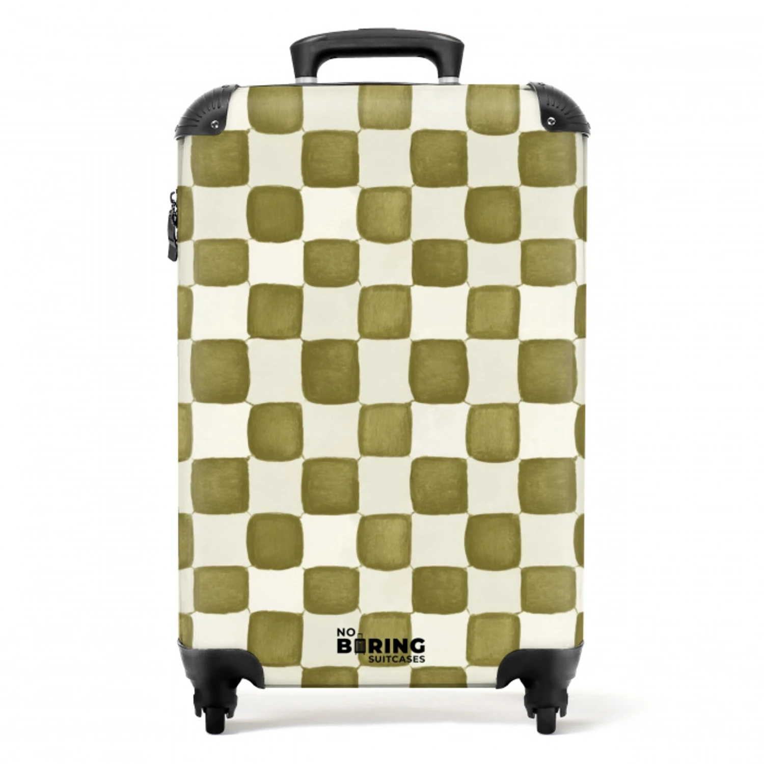 Schaak - Patroon - Groen NBS - Handbagage koffer - Volwassenen Unisex middel -productfoto_recht