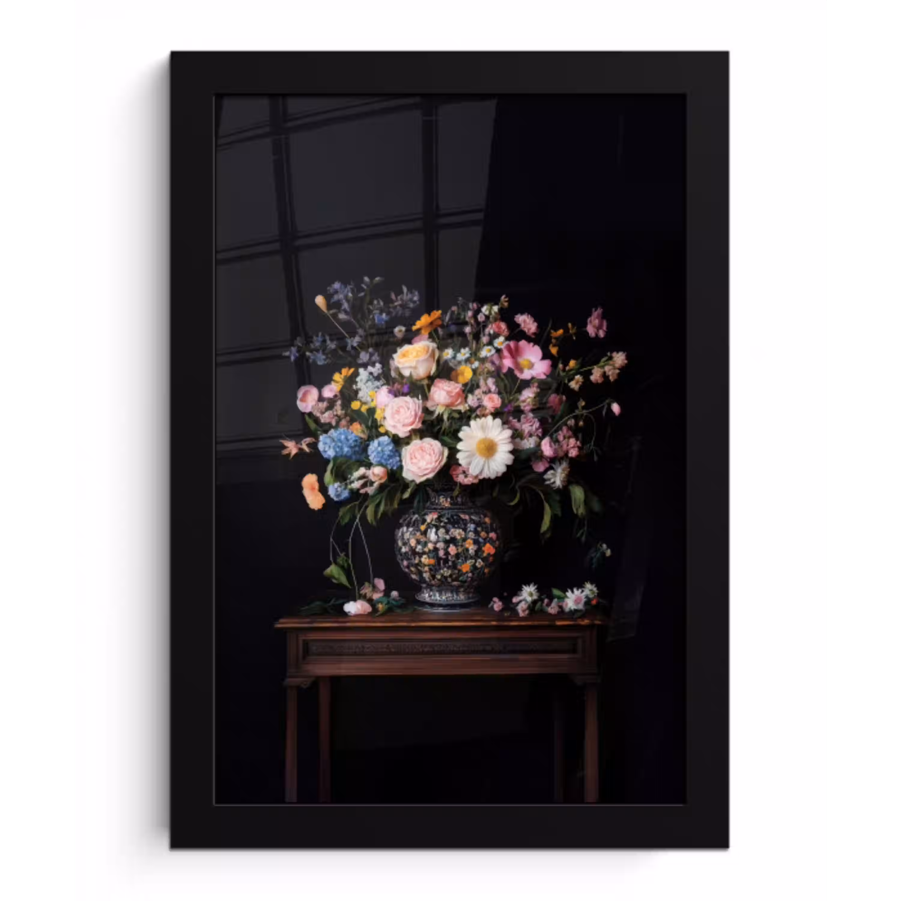 Bloemenvaas - Hout - Bloemen - Boeket fotolijst zwart zonder passe partout klein -3d