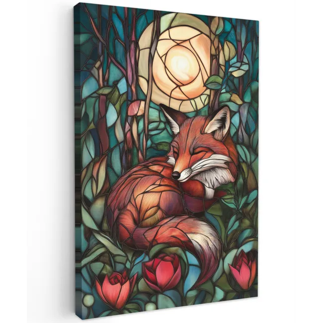 Vos - Mozaïek - Bos - Maan Tuinposter op houten frame 2 cm dik klein -3d