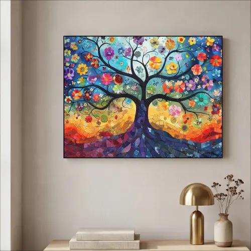 Boom - Kleurrijk - Bloemen - Kunst - Abstract Textielframe zwart klein -sfeer2